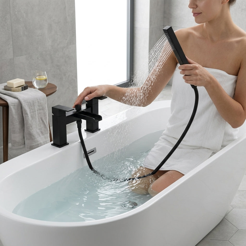 Waterfall Bath Shower Mixer Tap with Shower Kit – Black