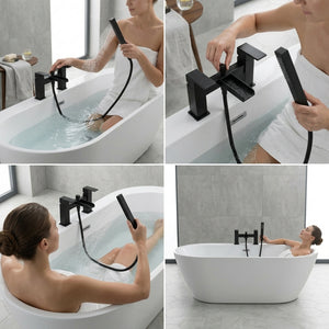 Waterfall Bath Shower Mixer Tap with Shower Kit – Black