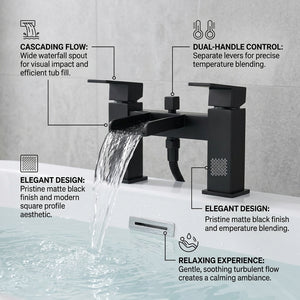 Waterfall Bath Shower Mixer Tap with Shower Kit – Black