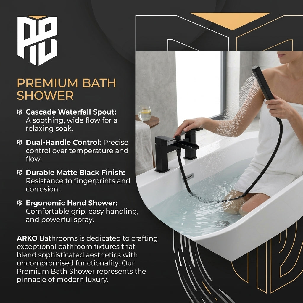 Waterfall Bath Shower Mixer Tap with Shower Kit – Black