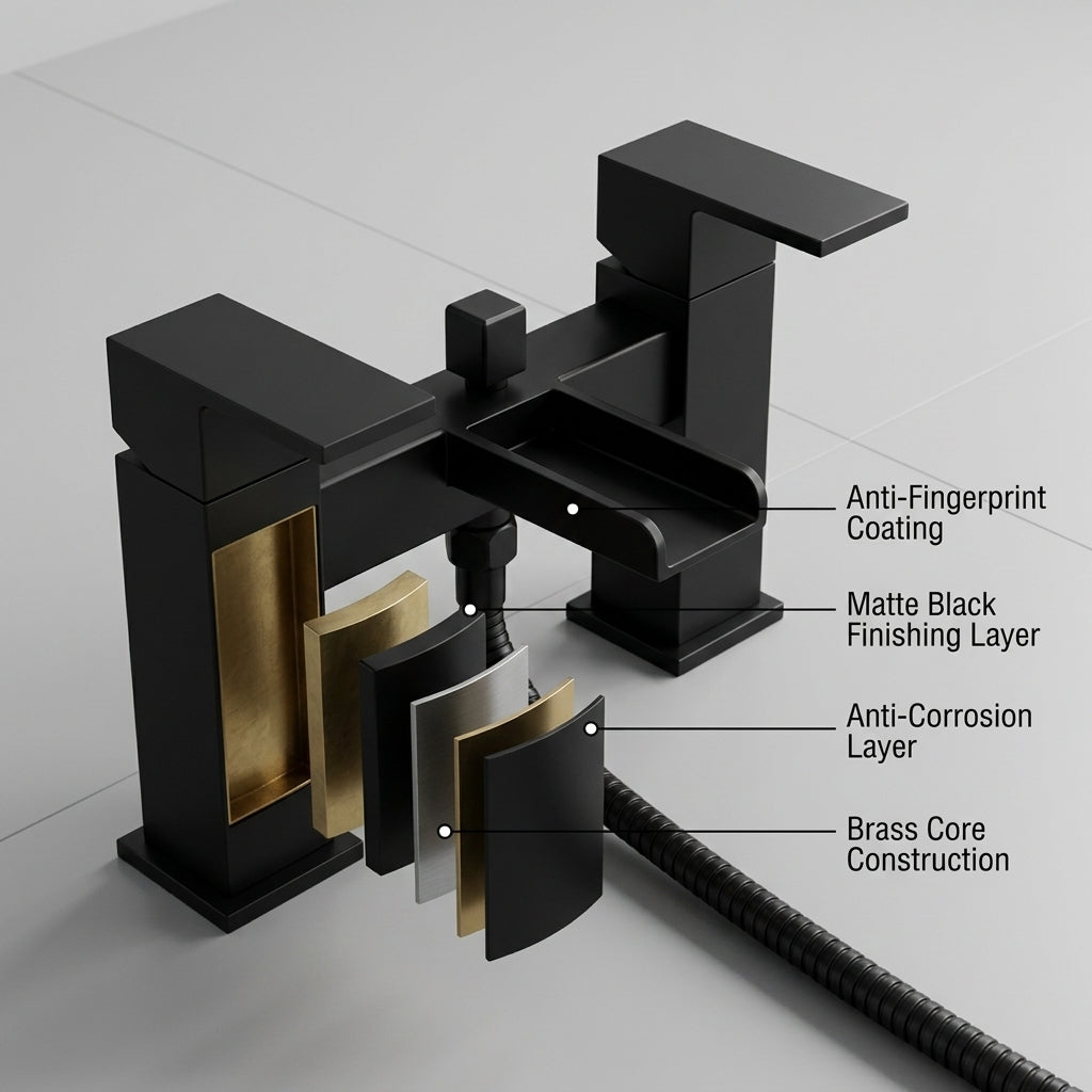 Waterfall Bath Shower Mixer Tap with Shower Kit – Black