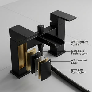 Waterfall Bath Shower Mixer Tap with Shower Kit – Black