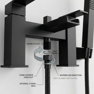 Waterfall Bath Shower Mixer Tap with Shower Kit – Black
