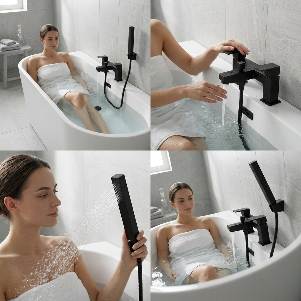 Verda Modern Bath Shower Mixer with Shower Kit – Black