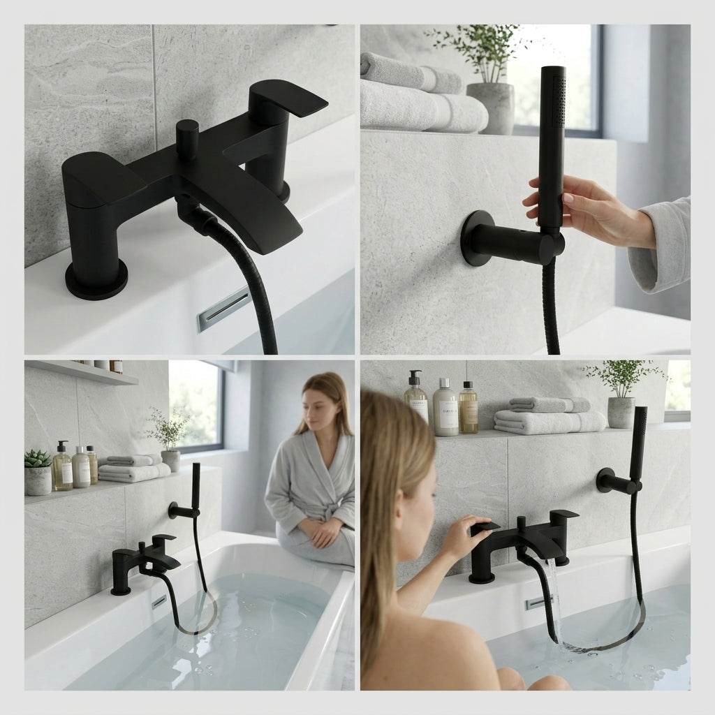 Capri Black Bath Shower Mixer Tap with Shower Kit