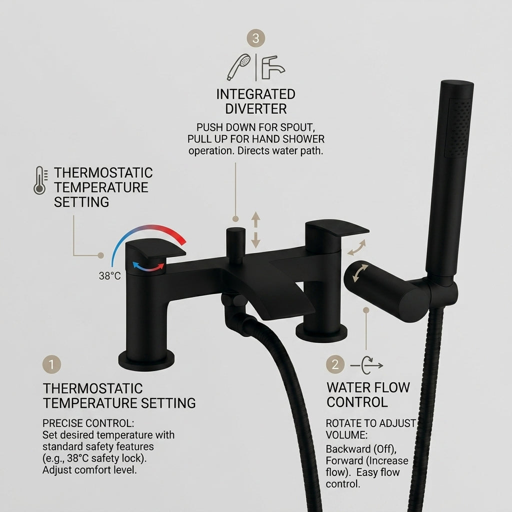 Capri Black Bath Shower Mixer Tap with Shower Kit