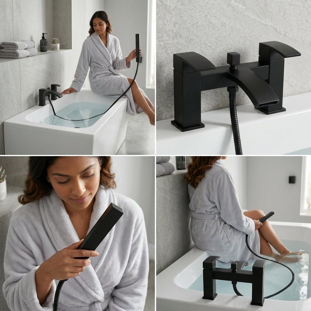 Vista Modern Black Bath Shower Mixer with Shower Kit – Matte Black