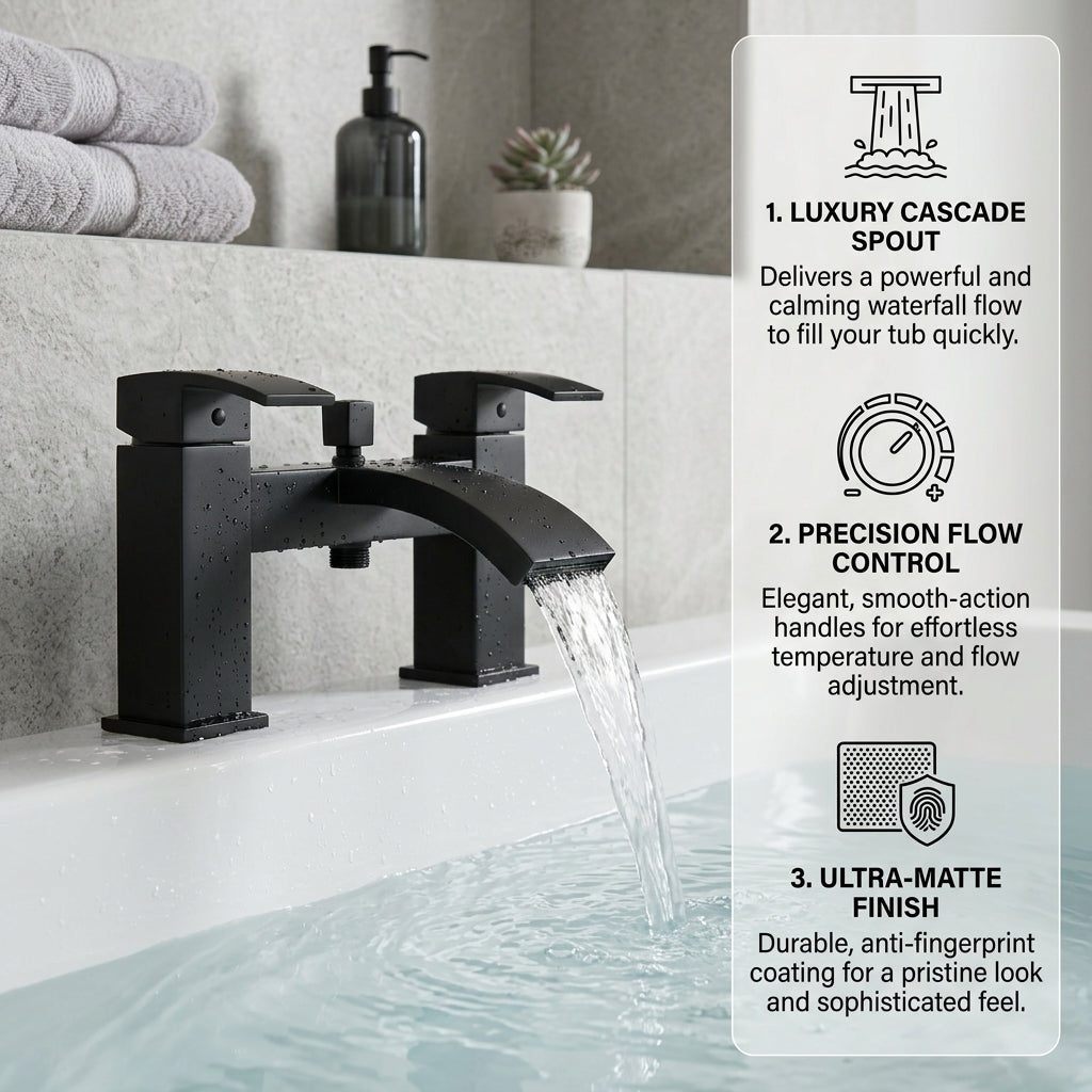 Vista Modern Black Bath Shower Mixer with Shower Kit – Matte Black
