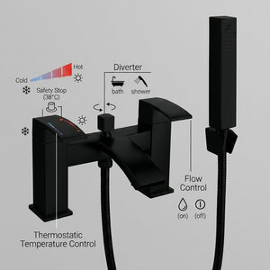 Vista Modern Black Bath Shower Mixer with Shower Kit – Matte Black