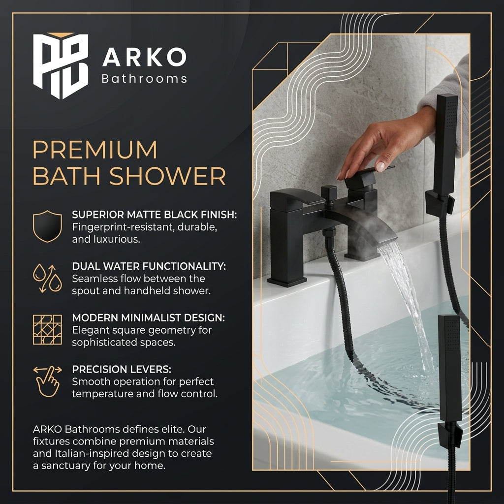 Vista Modern Black Bath Shower Mixer with Shower Kit – Matte Black