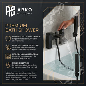 Vista Modern Black Bath Shower Mixer with Shower Kit – Matte Black