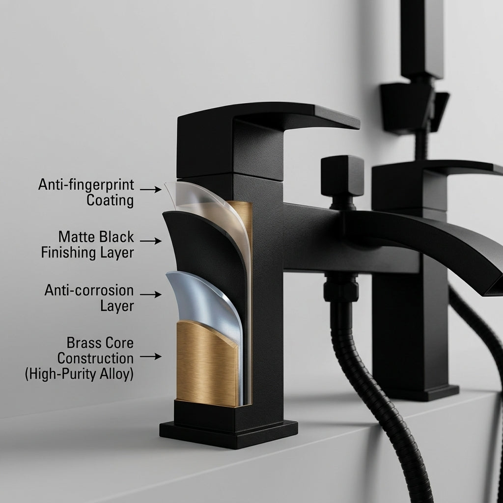 Vista Modern Black Bath Shower Mixer with Shower Kit – Matte Black