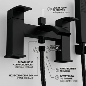 Vista Modern Black Bath Shower Mixer with Shower Kit – Matte Black