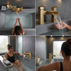 Waterfall Modern Bath Filler Taps – Brushed Brass
