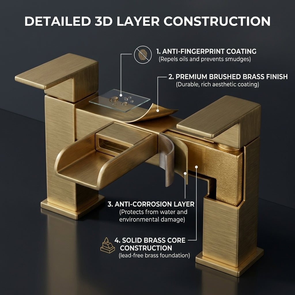 Waterfall Modern Bath Filler Taps – Brushed Brass