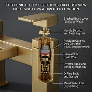 Waterfall Modern Bath Filler Taps – Brushed Brass