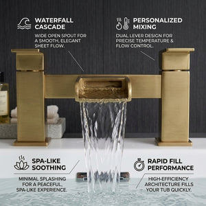 Waterfall Modern Bath Filler Taps – Brushed Brass