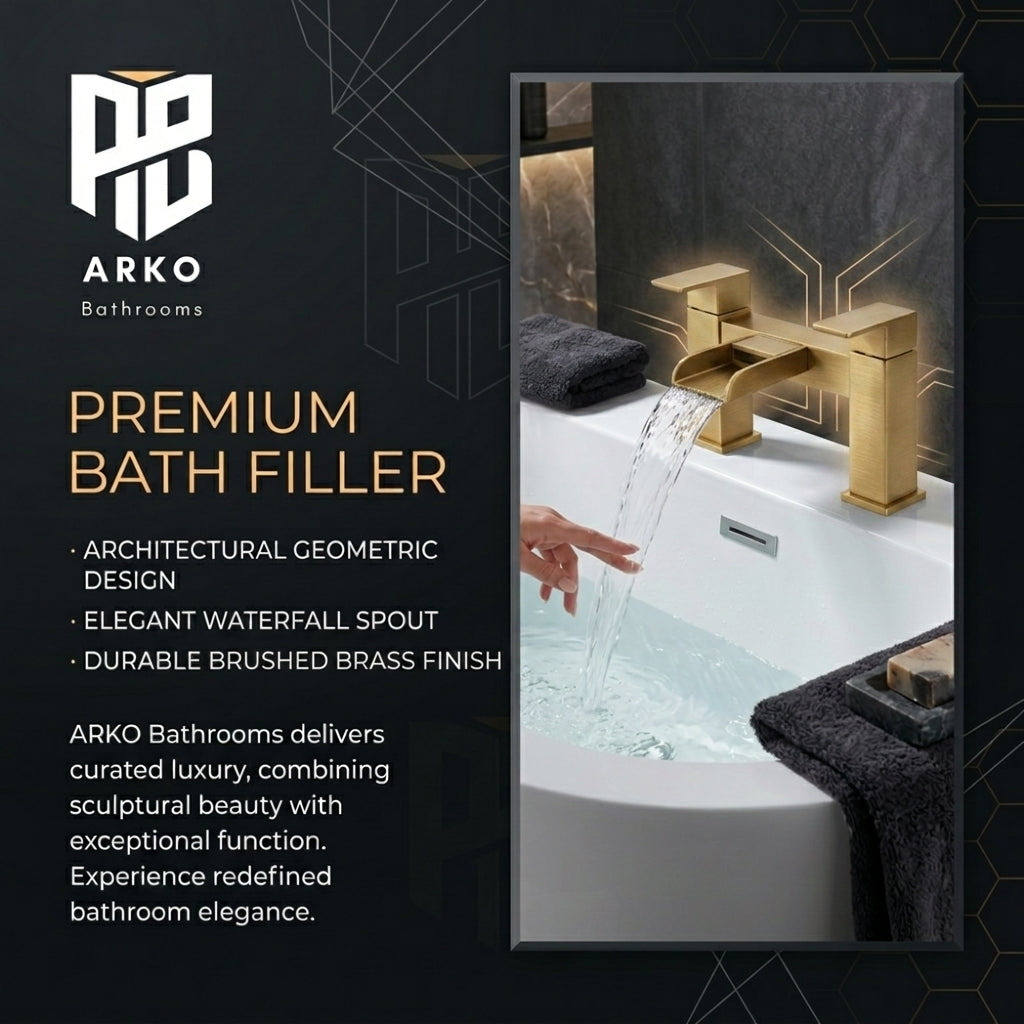 Waterfall Modern Bath Filler Taps – Brushed Brass