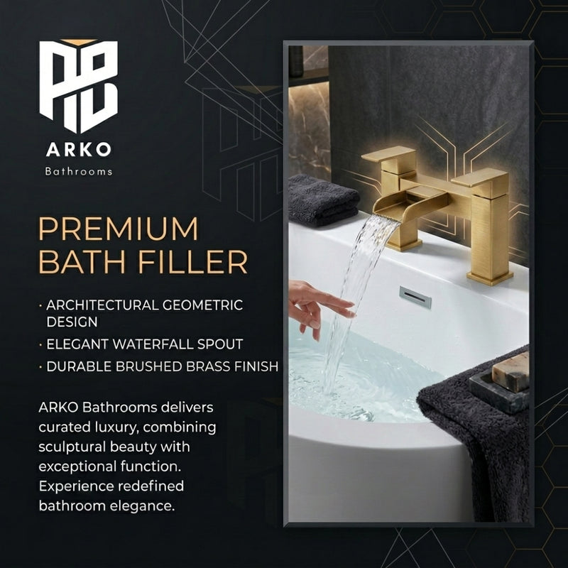 Waterfall Modern Bath Filler Taps – Brushed Brass