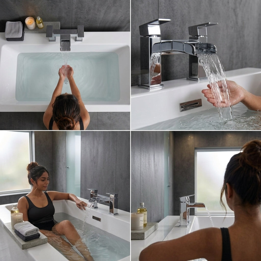 Waterfall Modern Bath Filler Taps – Chrome