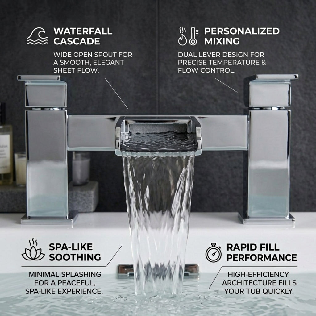 Waterfall Modern Bath Filler Taps – Chrome