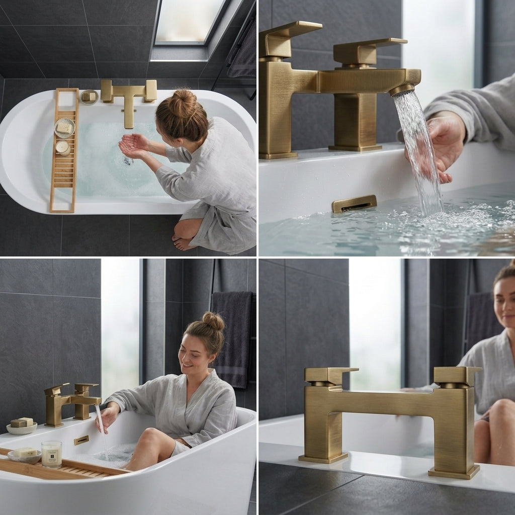 Verda Modern Bath Filler Tap - Brass