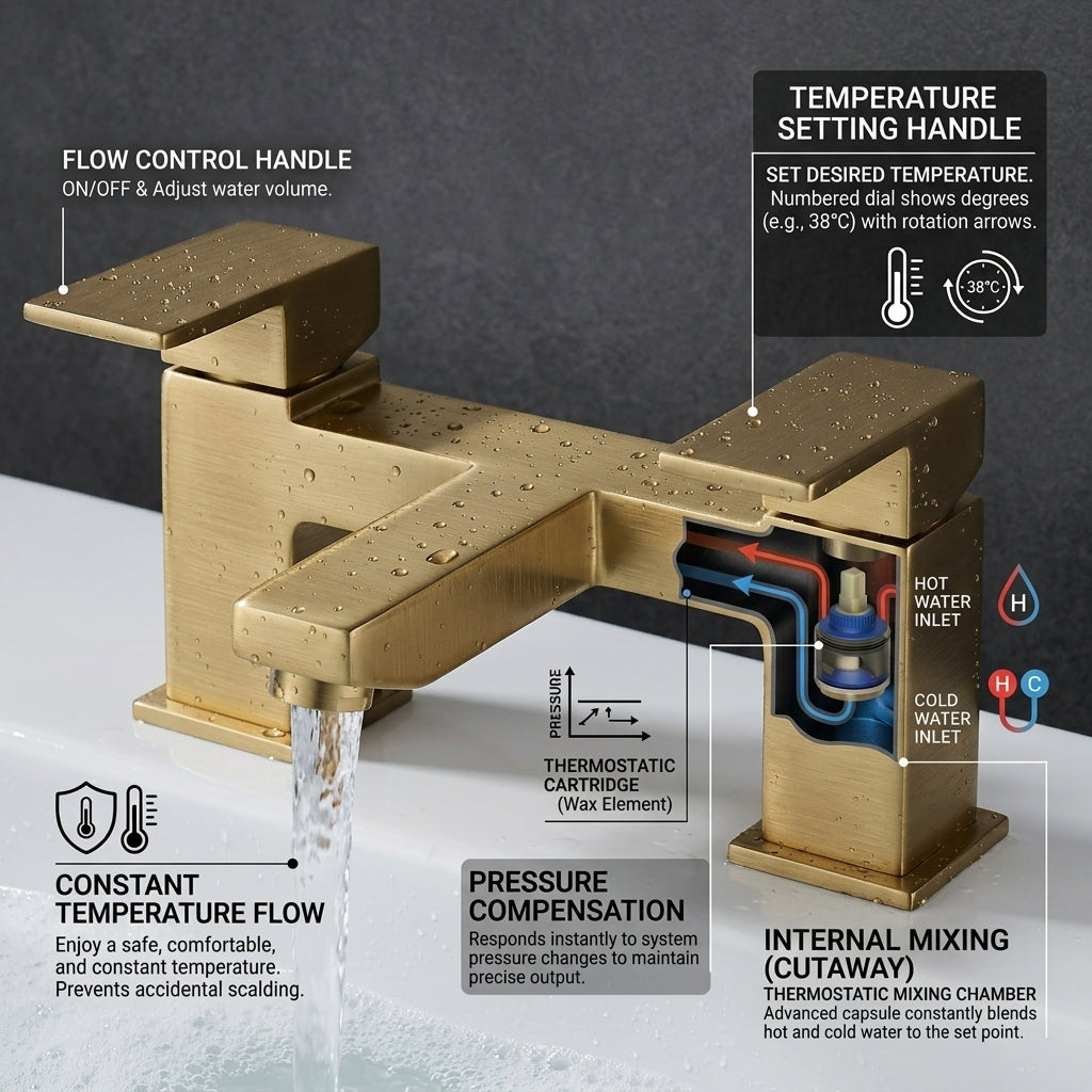 Verda Modern Bath Filler Tap - Brass