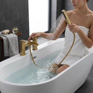 Waterfall Bath Shower Mixer with Shower Kit – Brushed Brass