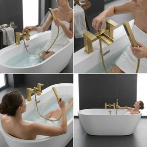 Waterfall Bath Shower Mixer with Shower Kit – Brushed Brass
