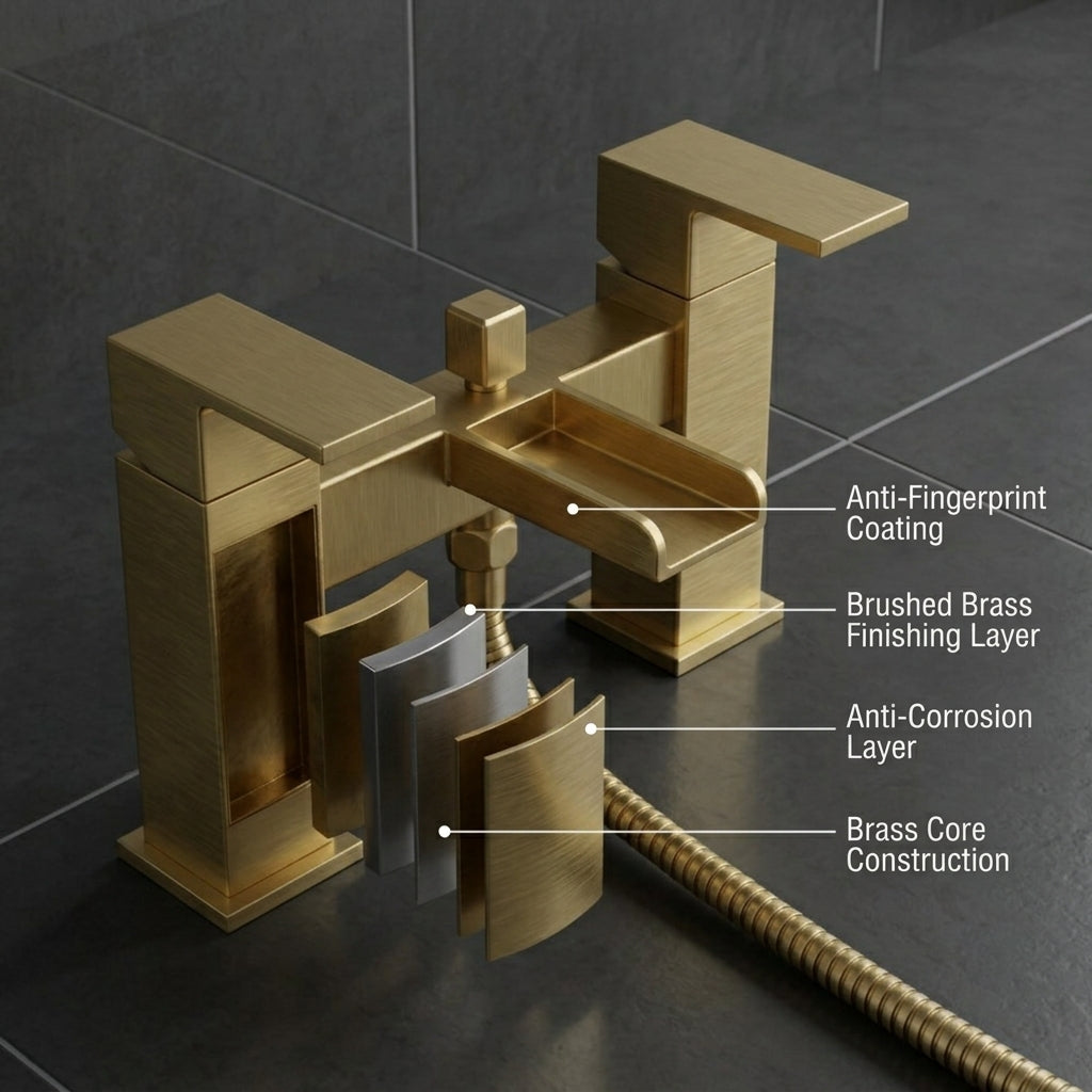Waterfall Bath Shower Mixer with Shower Kit – Brushed Brass
