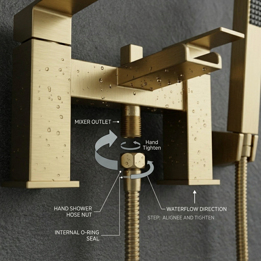 Waterfall Bath Shower Mixer with Shower Kit – Brushed Brass