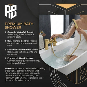 Waterfall Bath Shower Mixer with Shower Kit – Brushed Brass