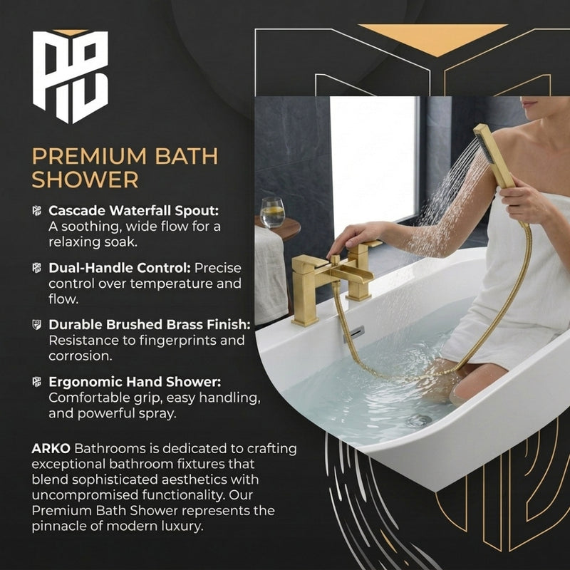 Waterfall Bath Shower Mixer with Shower Kit – Brushed Brass