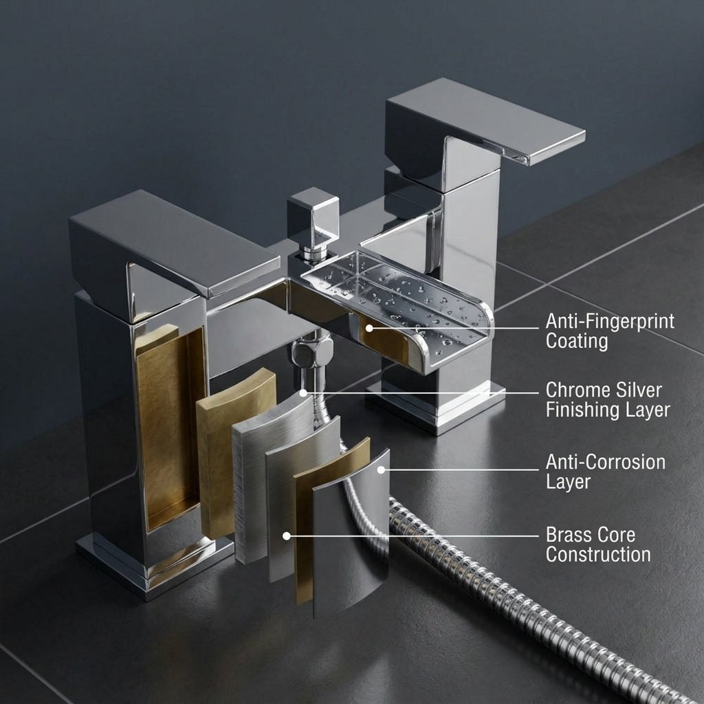 Waterfall Bath Shower Mixer Tap with Shower Kit – Chrome