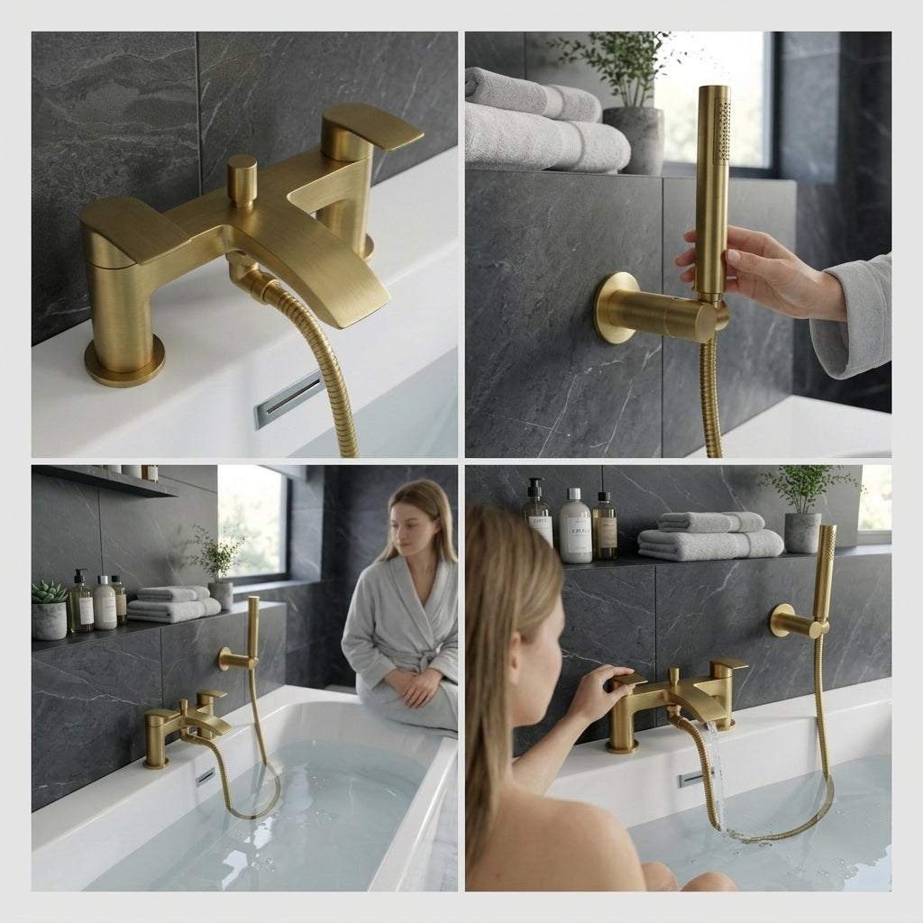 Capri Bath Shower Mixer Tap with Shower Kit – Brushed Brass