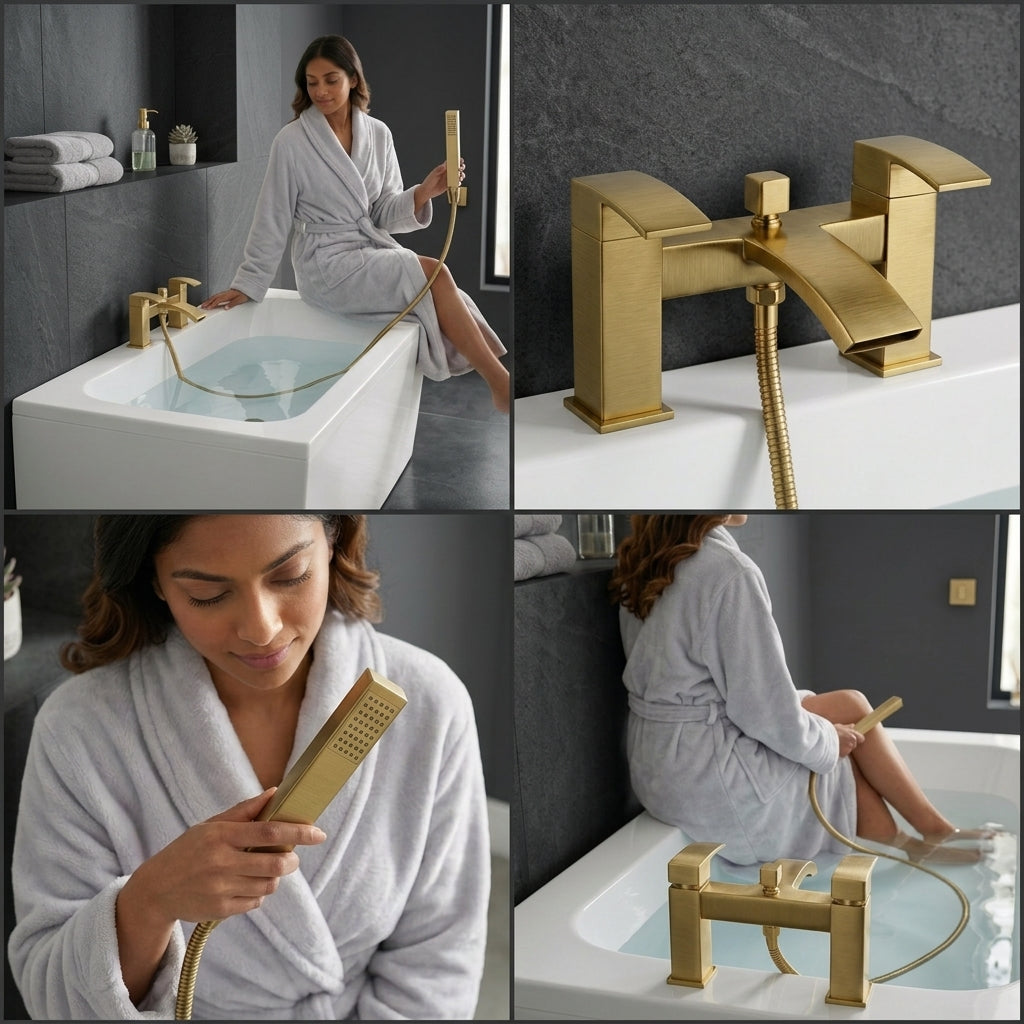 Vista Modern Bath Shower Mixer with Shower Kit – Brushed Brass