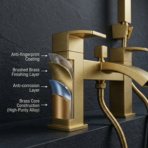 Vista Modern Bath Shower Mixer with Shower Kit – Brushed Brass