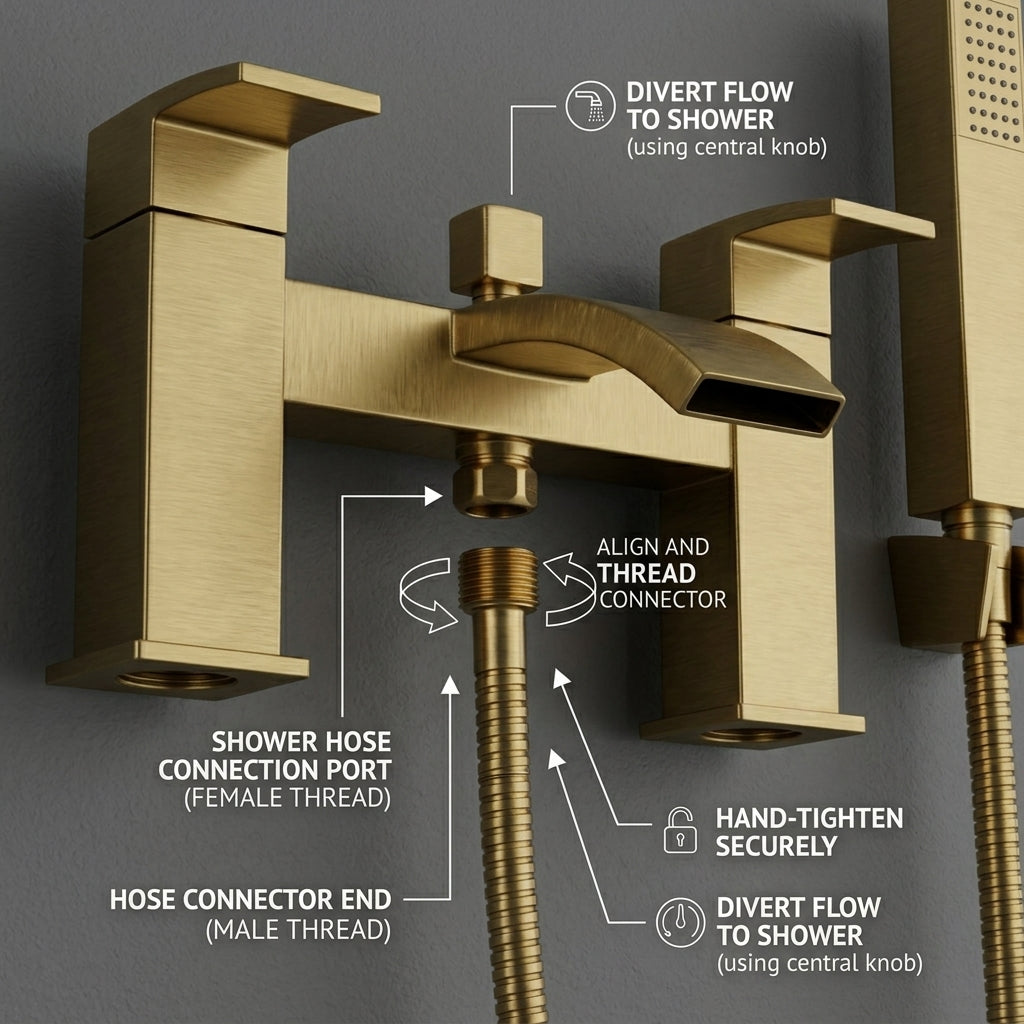 Vista Modern Bath Shower Mixer with Shower Kit – Brushed Brass