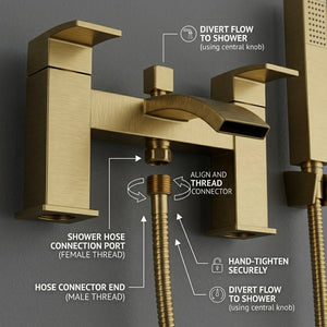 Vista Modern Bath Shower Mixer with Shower Kit – Brushed Brass