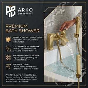 Vista Modern Bath Shower Mixer with Shower Kit – Brushed Brass