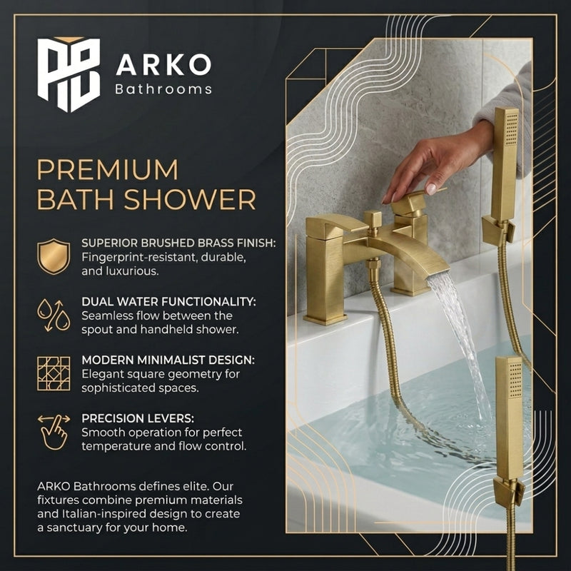 Vista Modern Bath Shower Mixer with Shower Kit – Brushed Brass