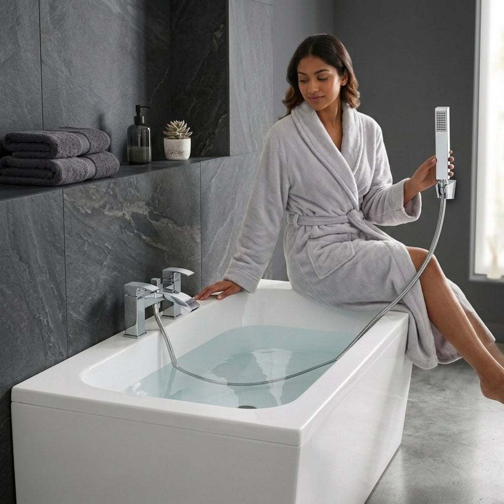 Vista Modern Bath Shower Mixer Tap with Shower Kit – Chrome