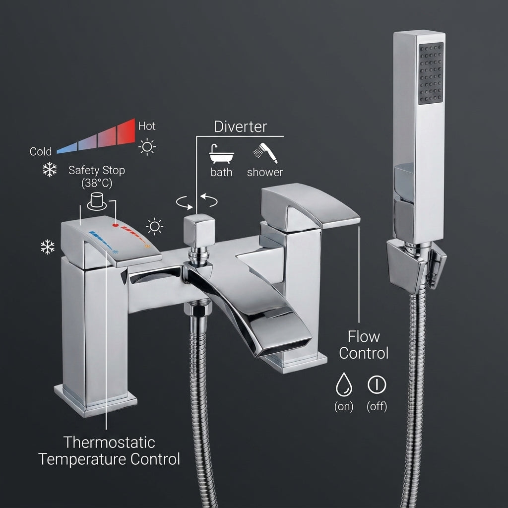 Vista Modern Bath Shower Mixer Tap with Shower Kit – Chrome