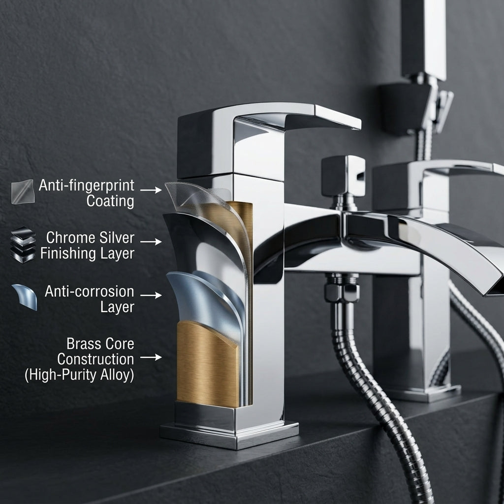 Vista Modern Bath Shower Mixer Tap with Shower Kit – Chrome