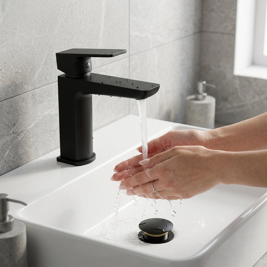 ARKO Square Basin Mixer Tap, Black Matt Finish – Stylish Bathroom Sink Faucet with Single Lever