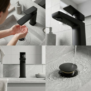 ARKO Square Basin Mixer Tap, Black Matt Finish – Stylish Bathroom Sink Faucet with Single Lever