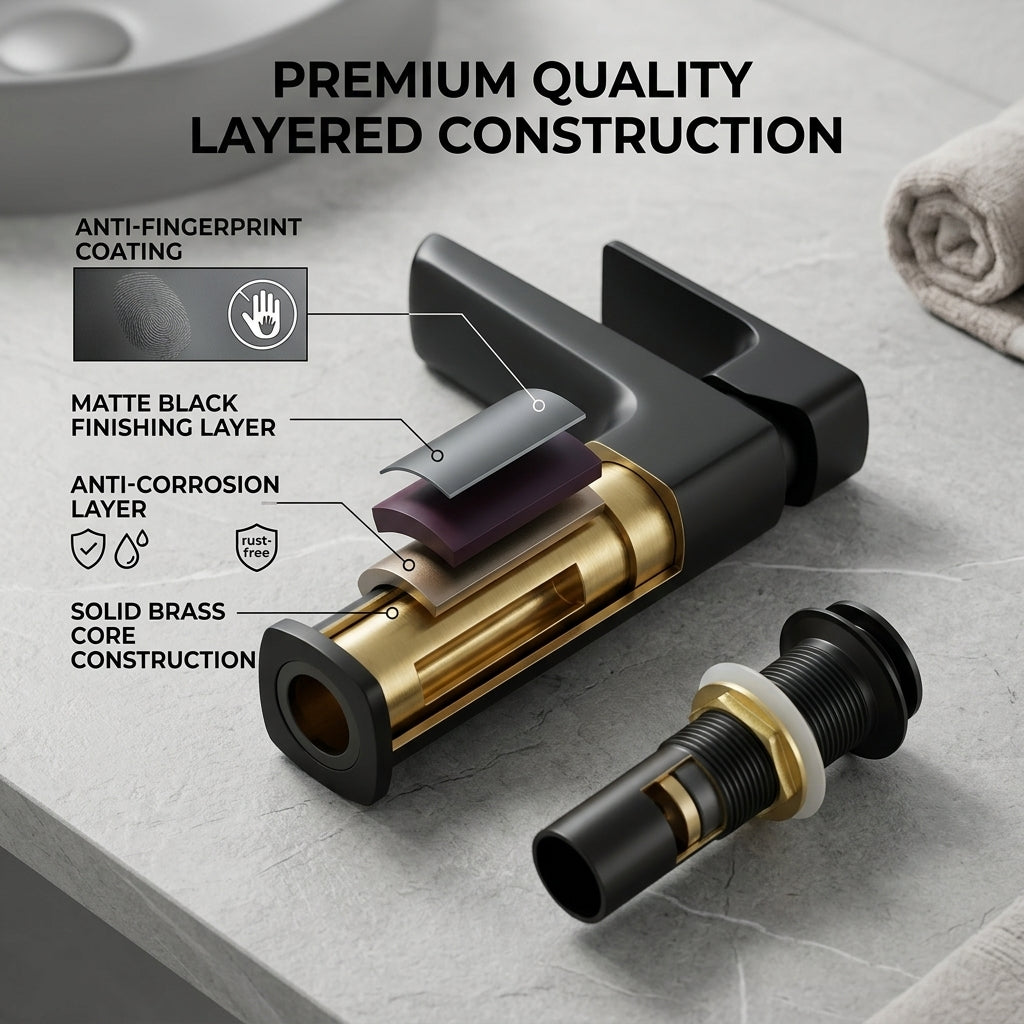 ARKO Square Basin Mixer Tap, Black Matt Finish – Stylish Bathroom Sink Faucet with Single Lever