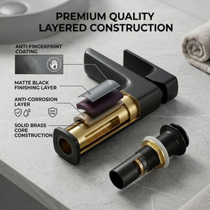 ARKO Square Basin Mixer Tap, Black Matt Finish – Stylish Bathroom Sink Faucet with Single Lever