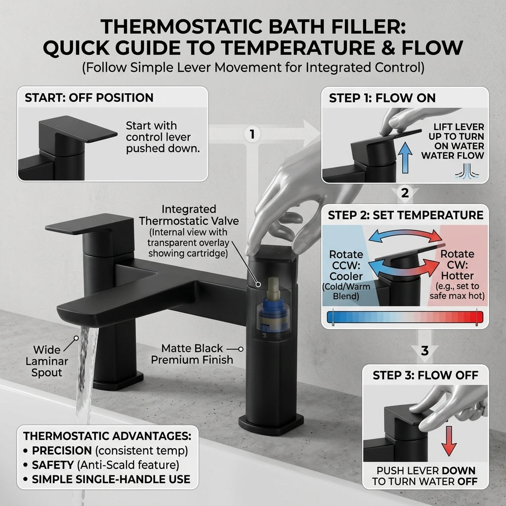 ARKO bath mixer tap, Thermostatic Bath Mixer Tap - BLACK
