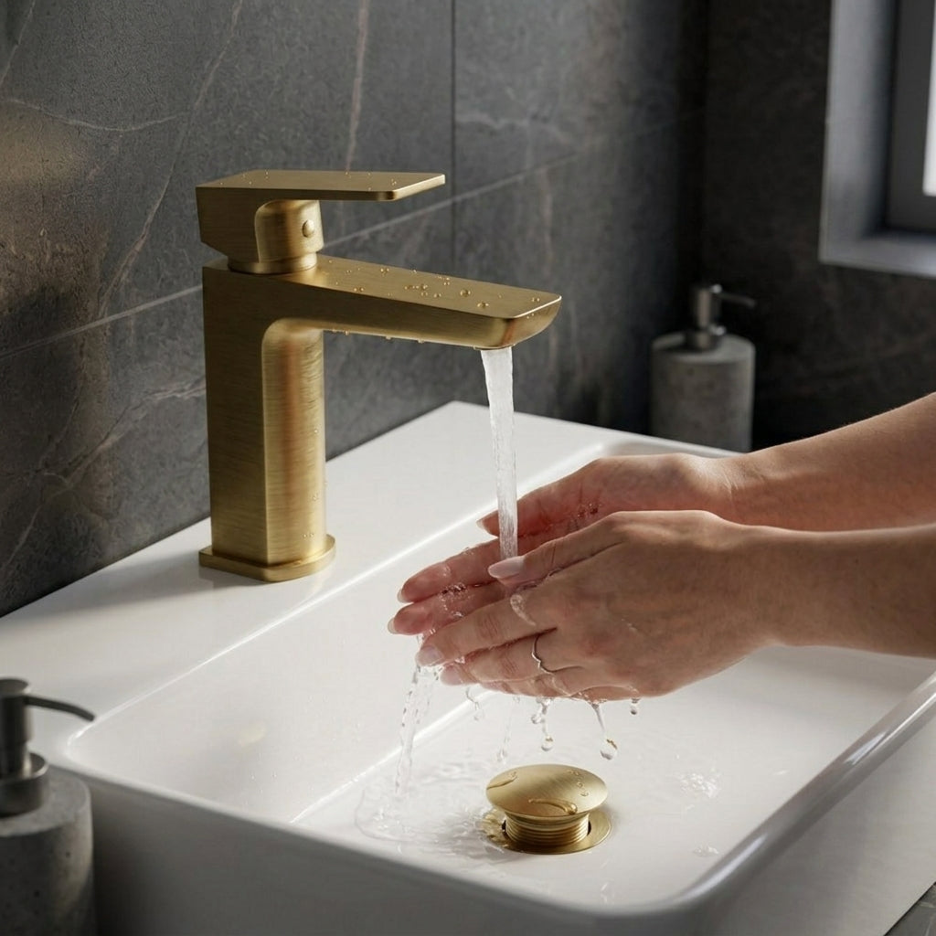 ARKO Square Basin Mixer Tap, Brass – Stylish Bathroom Sink Faucet with Single Lever
